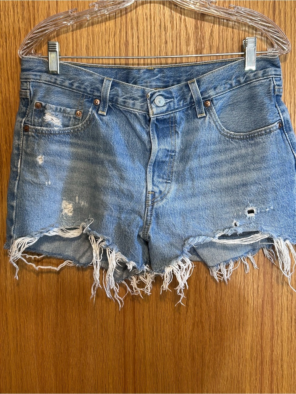 Levi's 501  Denim Shorts Women's Blue‎ Button Fly Cut Off Size 29 Actual 32